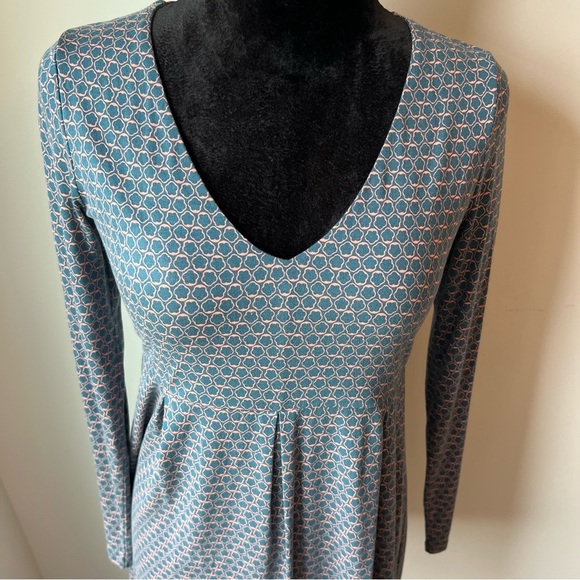 Boden Navy & White Geo Floral Empire Waist Dress Jersey Knit Stretch UK12/US8 - Picture 11 of 12